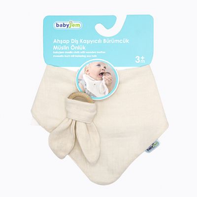 Babyjem Bandana Slab Met Houten Bijtring Ecru