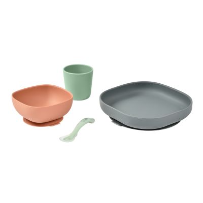 Beaba Eetset Siliconen Mineraal Grijs/Groen/Terracotta 4Delig