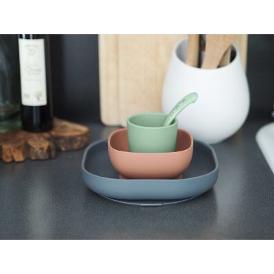 Beaba Eetset Siliconen Mineraal Grijs/Groen/Terracotta 4Delig