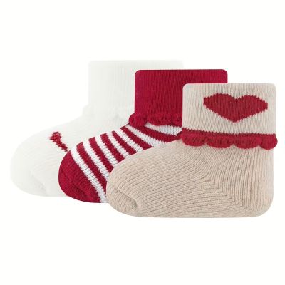 Ewers Babysokken 3-Pack - Hartjes/Streepjes - Rood/Wit Ewers Babysokken 3-Pack - Hartjes/Streepjes - Rood/Wit
