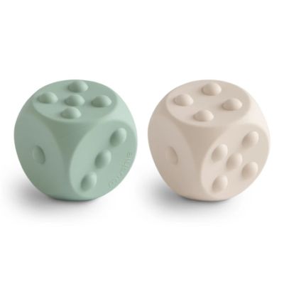 Mushie Dobbelsteen Siliconen Cambridge Blue/Shifting Sands (2 stuks)