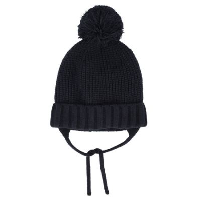 Sarlini Muts Knit Pompon Navy 0-6 maanden