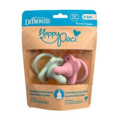 Dr. Brown's Fopspeen 0-6 mnd Siliconen HappyPaci Roze & Groen
