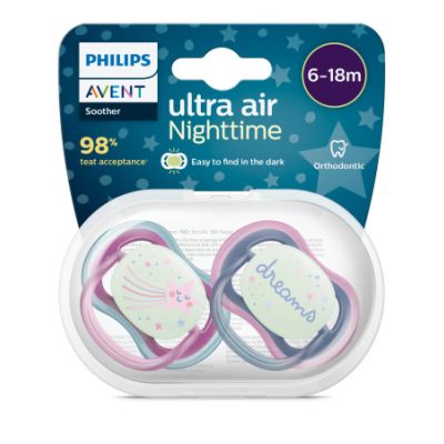 Philips Avent Fopspeen Ultra Air Nighttime Star / Dreams 6-18mnd (2 stuks) SCF376/14
