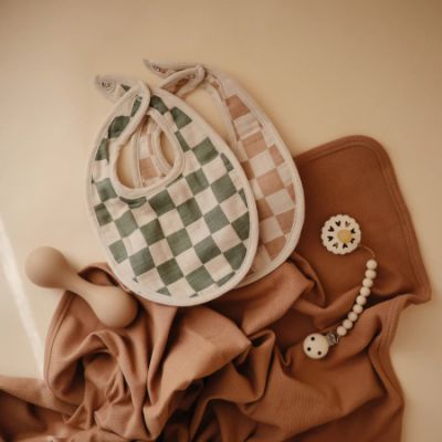Mushie Slab Muslin Olive Check/Natural Check 2-Pack