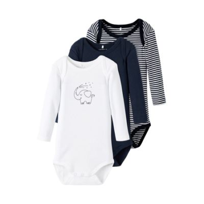 Name It Romper Lange Mouw Elephant Dark Sapphire 3-Pack  50