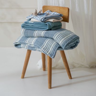 Meyco Deken Pre Washed Hydrofiel Jacquard Stripe Indigo 100x150 cm