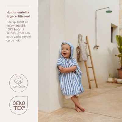 Meyco Badponcho - Badstof Jacquard Fat Stripe - Jeans Blue - 1-3 jaar Meyco Badponcho - Badstof Jacquard Fat Stripe - Jeans Blue - 1-3 jaar