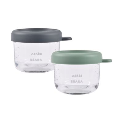 Béaba Set van 2 Glazen Portiepotten 150 ml - Mineral / Sage Green