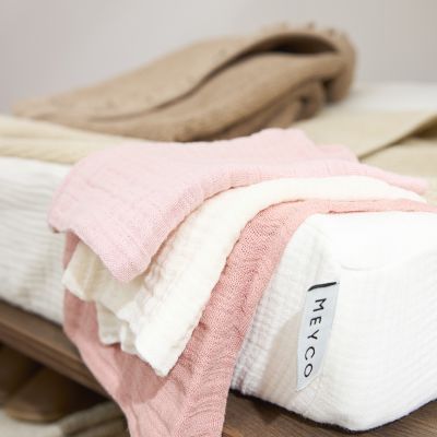 Meyco Baby Uni Monddoekjes - 3 Stuks - Pre-Washed Hydrofiel - 30 x 30 cm - Soft Rose/Rose/Natural