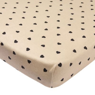 Meyco Hoeslaken Print - 75 x 95 cm - Jersey - Sweet Heart Soft Sand/Black