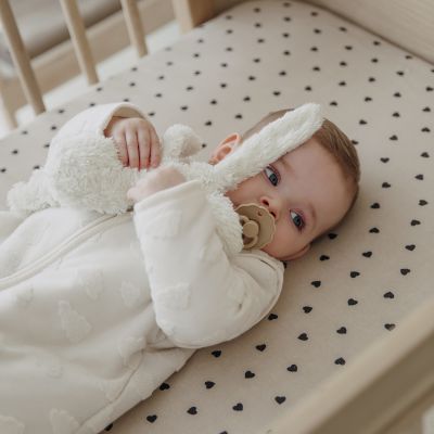 Meyco Hoeslaken Print - 70 x 140/150 cm - Jersey - Sweet Heart Soft Sand/Black