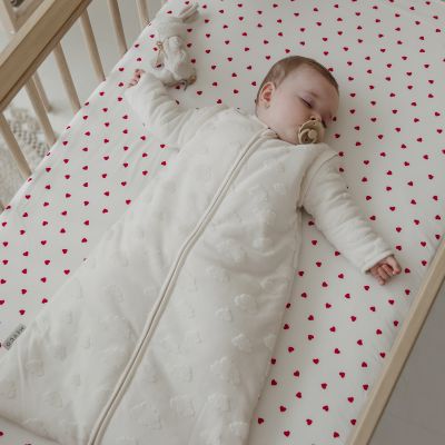 Meyco Hoeslaken Print - 70 x 140/150 cm - Jersey - Sweet Heart White/Red