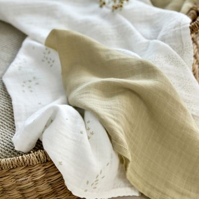 Lässig Swaddle & Burp M Multidoek - GOTS - 3pcs - 60 x 60 cm - Leave Olive / Milky