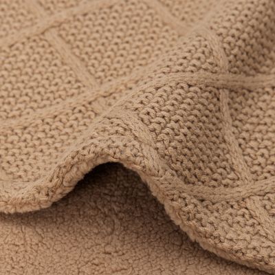 Jollein Check Knit Wiegdeken - 75 x 100 cm - Biscuit / Teddy Fleece 