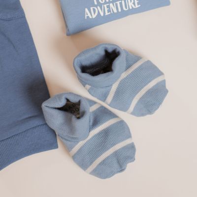 Babylook Striped Rib Slofjes - Newborn - Faded Denim 