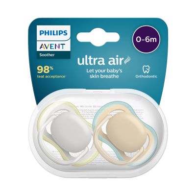 Philips Avent Ultra Air Fopspeen - Symmetrisch - 2 Stuks - 0-6 Mnd - Beige/Grijs