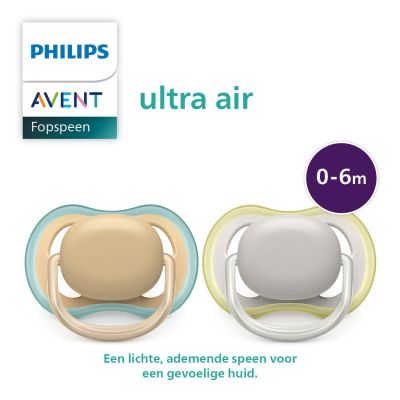 Philips Avent Ultra Air Fopspeen - Symmetrisch - 2 Stuks - 0-6 Mnd - Beige/Grijs