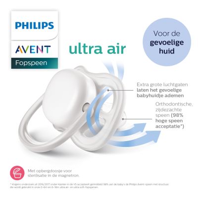 Philips Avent Ultra Air Fopspeen - Symmetrisch - 2 Stuks - 0-6 Mnd - Beige/Grijs