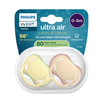 Philips Avent Ultra Air Fopspeen - 0-6 Mnd - 2 Stuks - Plant-based 