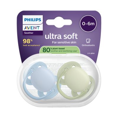 Philips Avent Ultra Soft Fopspeen - 0-6 Mnd - 2 Stuks - Plant-based 