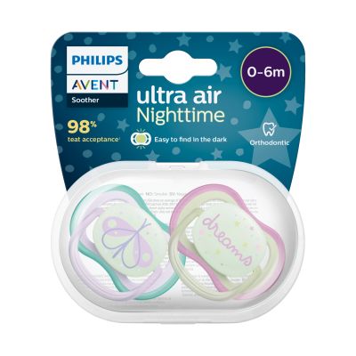 Philips Avent Glow In The Dark Ultra Air Fopspeen - Rond - 2 Stuks - 0-6 Mnd - Firefly/Dreams