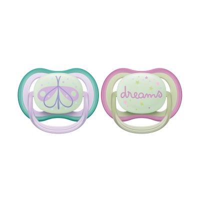 Philips Avent Glow In The Dark Ultra Air Fopspeen - Rond - 2 Stuks - 0-6 Mnd - Firefly/Dreams
