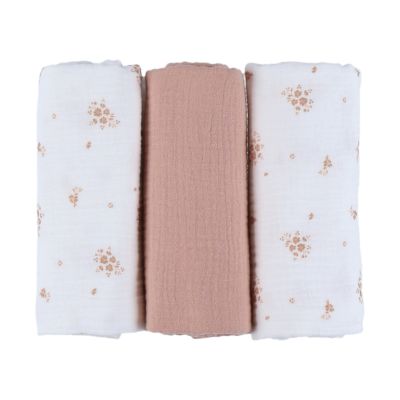 Noukie's Hydrofiele Doeken Set - Vintage Flowers - 70 x 70 cm - Wit/Roze