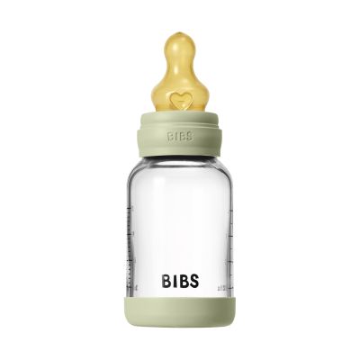 BIBS Fles - Slow Flow - Ronde Speen - 120 ml - Glas/Latex - Sage BIBS Fles - Slow Flow - Ronde Speen - 120 ml - Glas/Latex - Sage