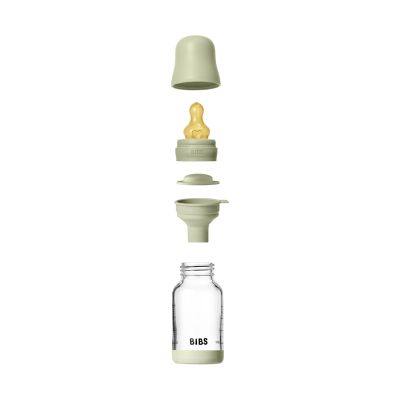 BIBS Fles - Slow Flow - Ronde Speen - 120 ml - Glas/Latex - Sage BIBS Fles - Slow Flow - Ronde Speen - 120 ml - Glas/Latex - Sage