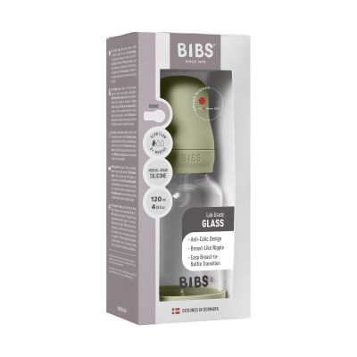 BIBS Fles - Slow Flow - Ronde Speen - 120 ml - Glas/Silicone - Sage