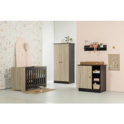 Interbaby Ledikant 70 x 140 Incl. Juniorzijden - Commode 1 deur 3 vakken Basalt