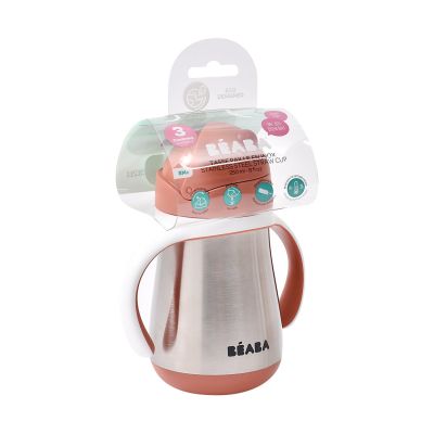 Beaba Drinkbeker RVS met rietje 250 ml Terracotta