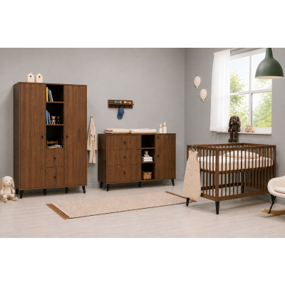 Bopita Ledikant 70 x 140 - Commode XL - 2 Deurskast XL - Zara - Walnoot