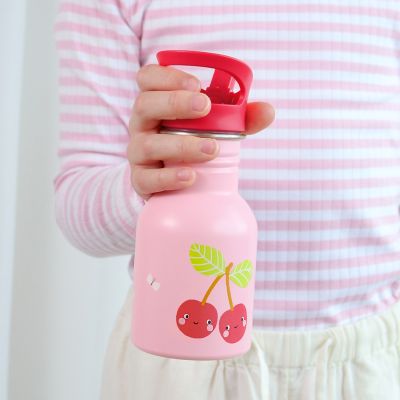 A Little Lovely Company Kleine RVS Drinkfles - Happy Cherries