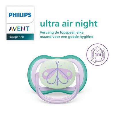 Philips Avent Glow In The Dark Ultra Air Fopspeen - Rond - 2 Stuks - 0-6 Mnd - Firefly/Dreams