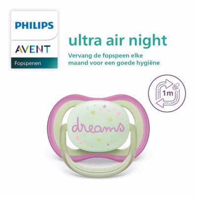Philips Avent Glow In The Dark Ultra Air Fopspeen - Rond - 2 Stuks - 0-6 Mnd - Firefly/Dreams