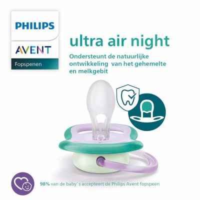 Philips Avent Glow In The Dark Ultra Air Fopspeen - Rond - 2 Stuks - 0-6 Mnd - Firefly/Dreams