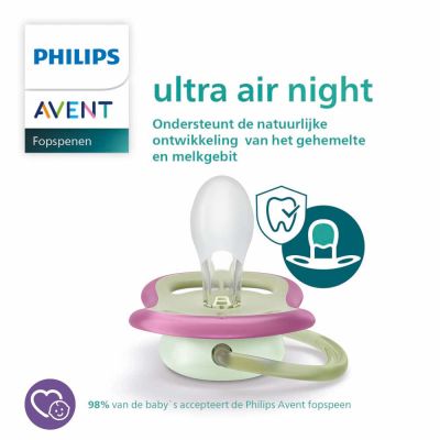 Philips Avent Glow In The Dark Ultra Air Fopspeen - Rond - 2 Stuks - 0-6 Mnd - Firefly/Dreams