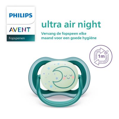 Philips Avent Glow In The Dark Ultra Air Fopspeen - Rond - 2 Stuks - 6-18 Mnd - Ster/Maan