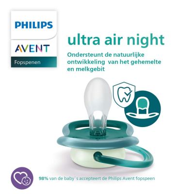 Philips Avent Glow In The Dark Ultra Air Fopspeen - Rond - 2 Stuks - 6-18 Mnd - Ster/Maan