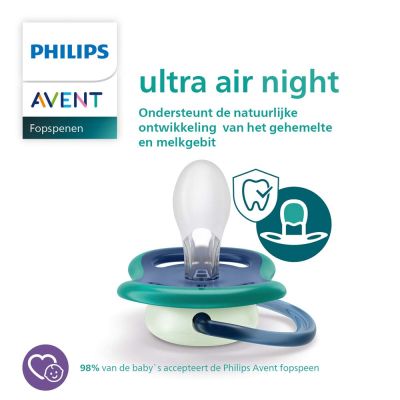 Philips Avent Glow In The Dark Ultra Air Fopspeen - Rond - 2 Stuks - 6-18 Mnd - Ster/Maan