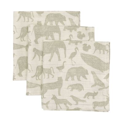 Jollein Monddoek Hydrofiel Animals Olive Green 31 x 31 cm 3-Pack