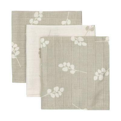 Jollein Monddoek Hydrofiel Twig Olive Green 31 x 31 cm 3-Pack