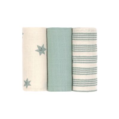 Lässig Tiny Team Swaddle & Burp Doeken - 3 Stuks - 60 x 60 cm - Granite Green
