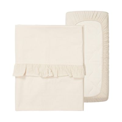 Koeka Ledikantlaken En Hoeslaken Set Ruffel Faro Warm White Koeka Ledikantlaken En Hoeslaken Set Ruffel Faro Warm White