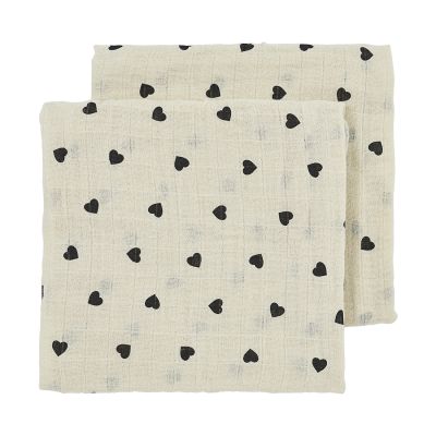Meyco Baby Sweet Heart Hydrofiele Doeken - 2-pack - Soft Sand/Black - 70x70 cm