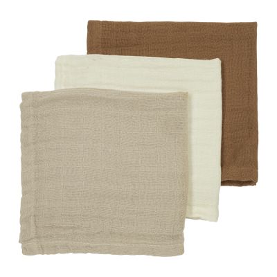 Meyco Monddoek Hydrofiel Pre-Washed Uni Offwhite/Sand/Toffee 30 x 30 cm 3-Pack