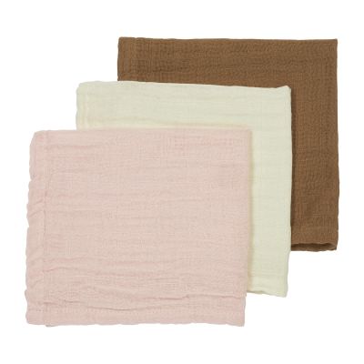 Meyco Monddoek Hydrofiel Pre-Washed Uni Offwhite/Soft Pink/Toffee 30 x 30 cm 3-Pack