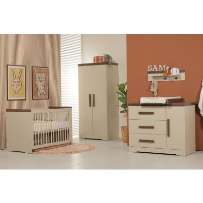 Interbaby Ledikant 70 x 140 Incl. Juniorzijde - Commode 3 Laden / 1 Deur - Hanglegkast 2 Deuren Pebble